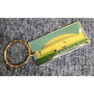Vintage Astrodome Houston Texas Souvenir Keychain Goldtone Metal 2.25 Inch